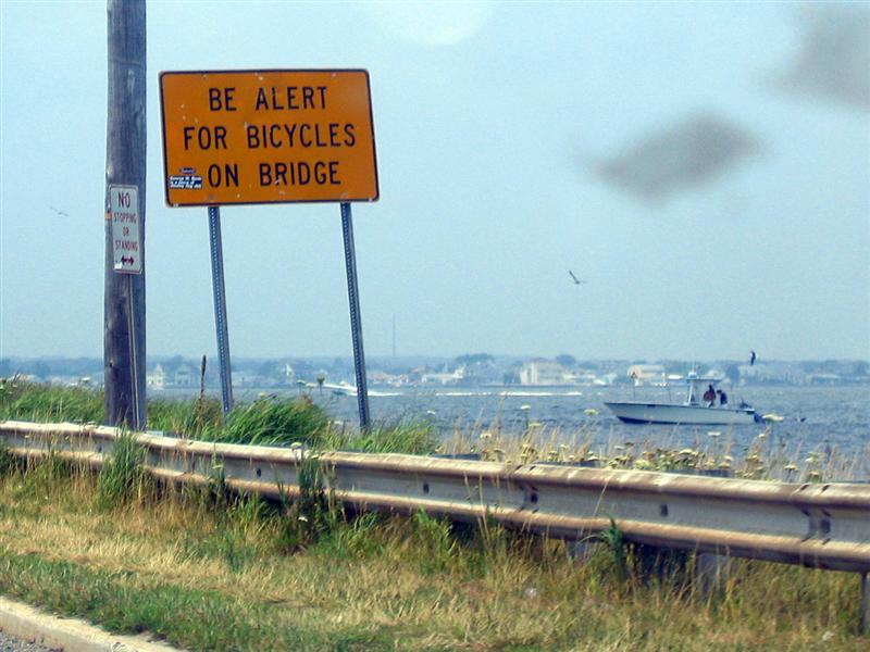 Be alert for bicycles on bridge