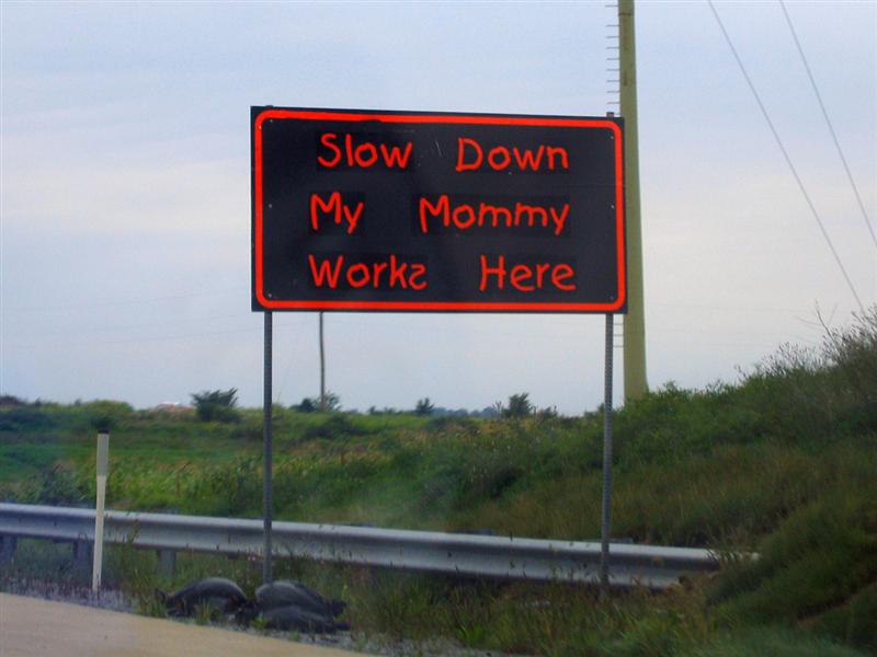 Slow down, my mommy works here