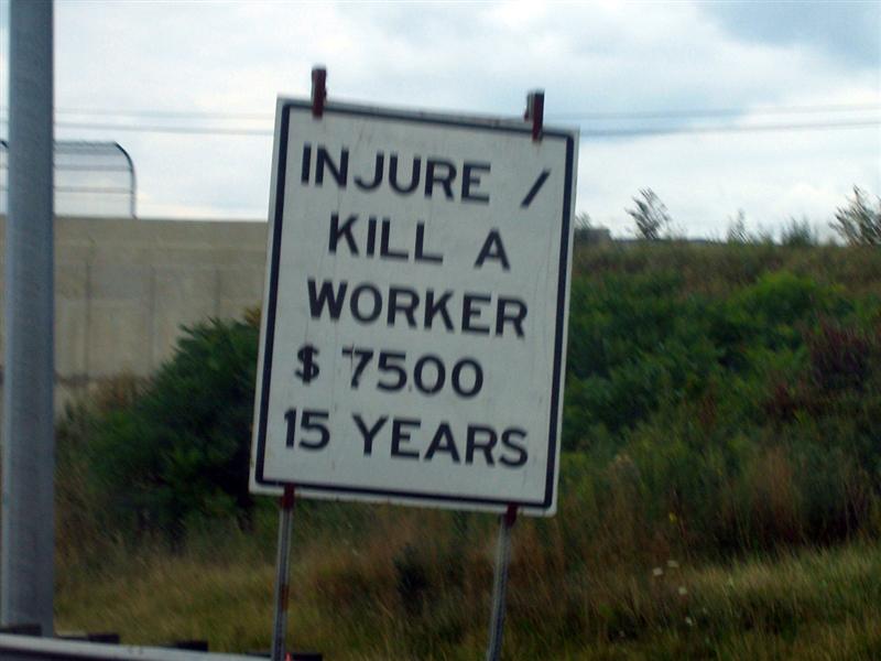 Injure / kill a worker; $7500, 15 years