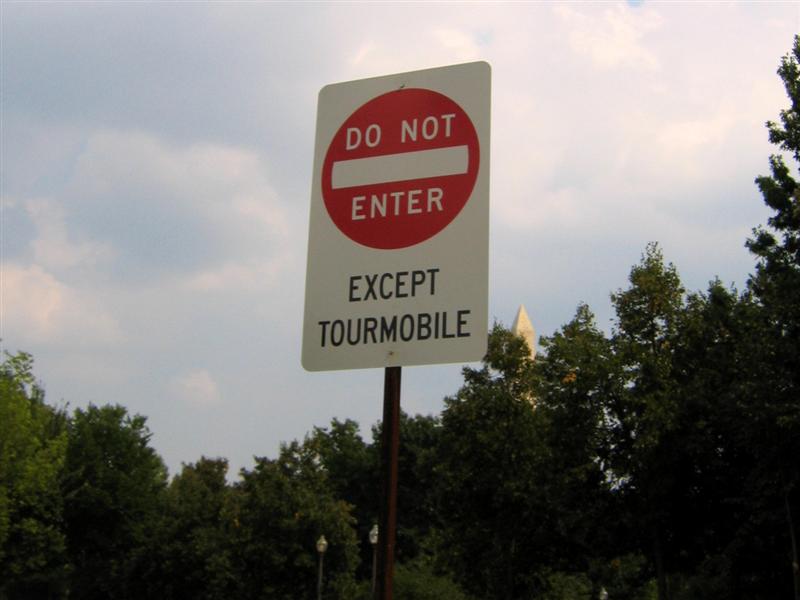 Do not enter; except tourmobile