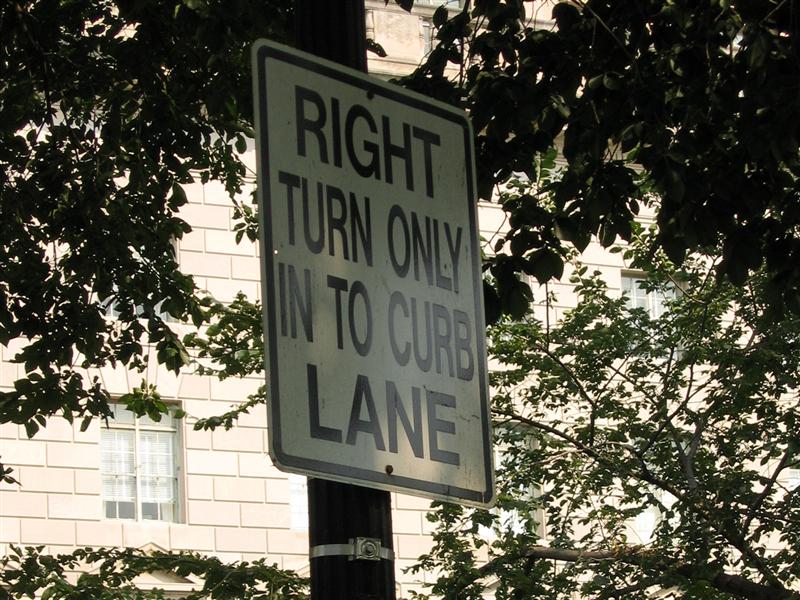 Right turn only in to curb lane