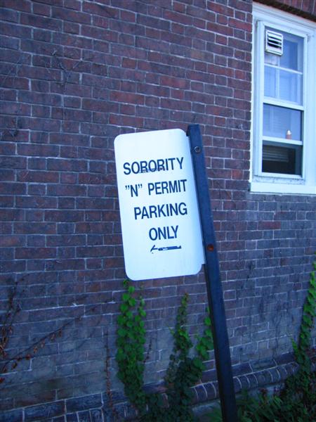 Sorority "N" permit parking only