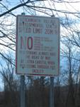 Letchworth Village Developmental Center; Speed Limit 20 mph; NO: Parking on grass, parking on sidewalks, passing, hitchhiking, parking in loading zones, parking in fire lanes; Pedestrians always have the right of way; Be extra careful when proceeding through this facility