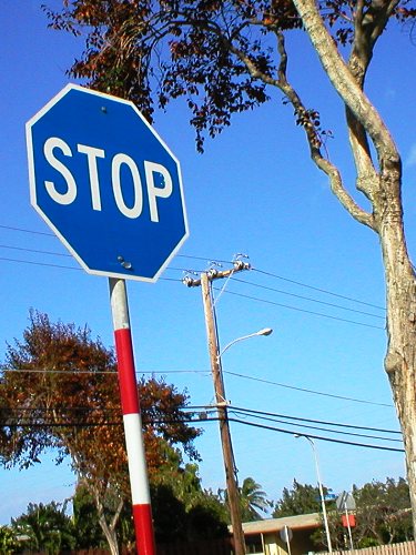 Blue stop sign